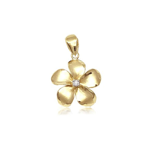 14KT Gold Classic 14mm Plumeria Pendant with Diamond - Jewelry - Leilanis Attic