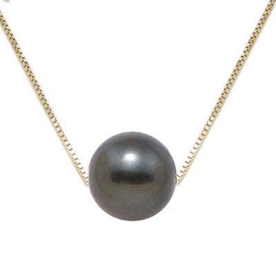 14KT Gold Floating 10mm Black Tahitian Pearl Necklace Box Chain - Jewelry - Leilanis Attic