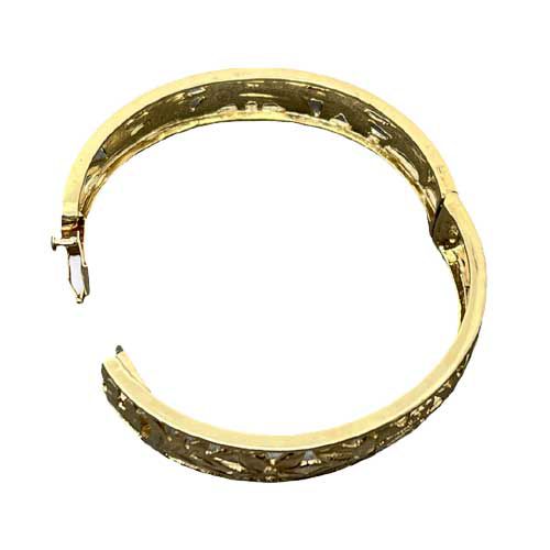 14KT Gold Hawaiian 14mm Cut - in Flower of Hawaii Bangle with Box Clasp and Hinge - Jewelry - Leilanis Attic