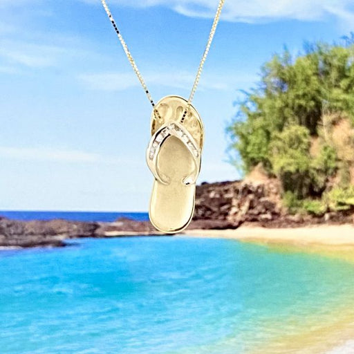 14KT Gold Hawaiian Slipper Pendant with Diamond Straps - Jewelry - Leilanis Attic