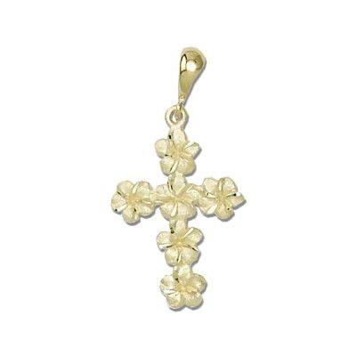 14KT Gold Plumeria Lei Cross Pendant - Jewelry - Leilanis Attic