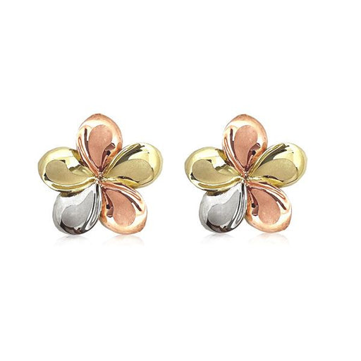 14KT Gold Tri - color Plumeria Stud Earrings - Jewelry - Leilanis Attic