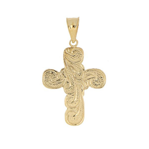 14KT Yellow Gold Large Hand Scrolled Cross Pendant - Jewelry - Leilanis Attic