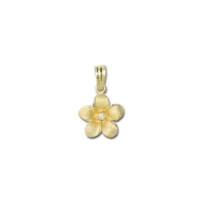 14kt Yellow Gold 8mm Hawaiian Plumeria with Diamond Pendant - Jewelry - Leilanis Attic