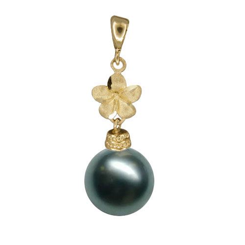 14kt Yellow Gold 8mm Plumeria Pearl Pendant - Jewelry - Leilanis Attic