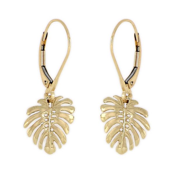 4KT Yellow Gold Hawaiian Monstera Leaf Earrings with Lever Back - Jewelry - Leilanis Attic