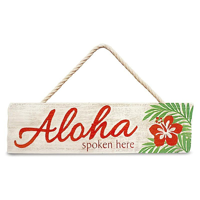 "Aloha Spoken Here" Wooden Hanging Sign - Sign - Leilanis Attic