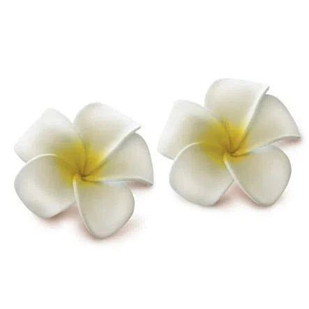 Baby Plumeria Foam Hair Clip Set, White and Yellow - Hair Accessories - Leilanis Attic