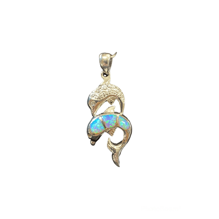 Blue Opal Dolphin with CZ Dolphin Sterling Silver Pendant - Jewelry - Leilanis Attic