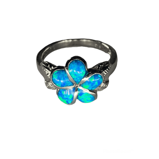 Blue Opal and Sterling Silver Fancy Plumeria Ring, Size 6.5 - Jewelry - Leilanis Attic