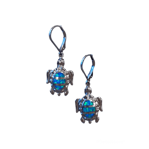 Blue Opal and Sterling Silver Honu Earrings - Jewelry - Leilanis Attic