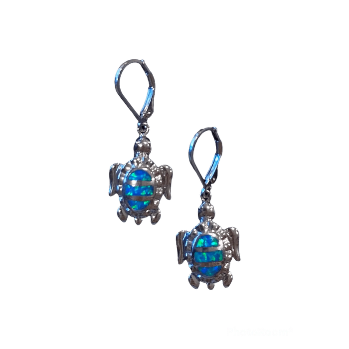 Blue Opal and Sterling Silver Honu Earrings - Jewelry - Leilanis Attic