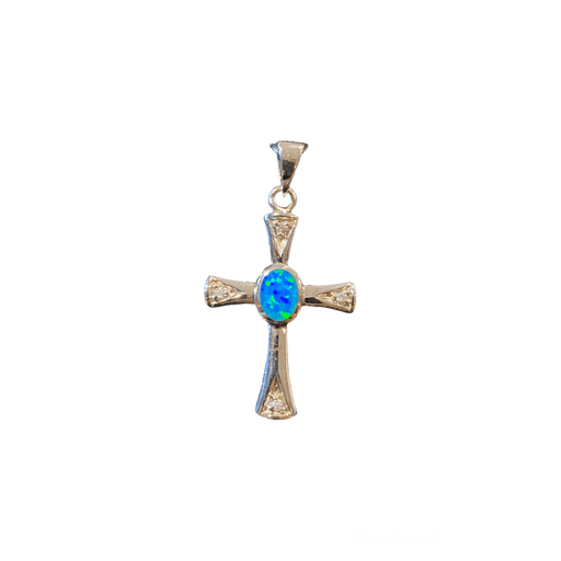 Blue Opal and Sterling Silver with CZ Cross Pendant - Jewelry - Leilanis Attic