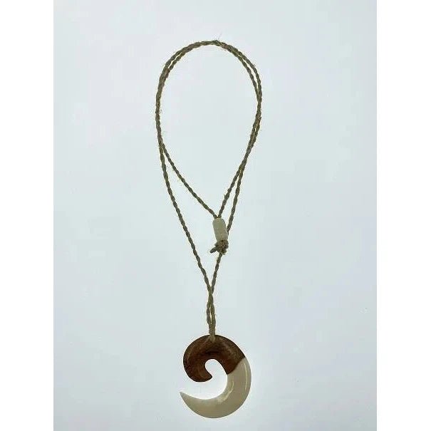 Bone and Wood Circle Fish Hook Pendant Necklace - Jewelry - Leilanis Attic