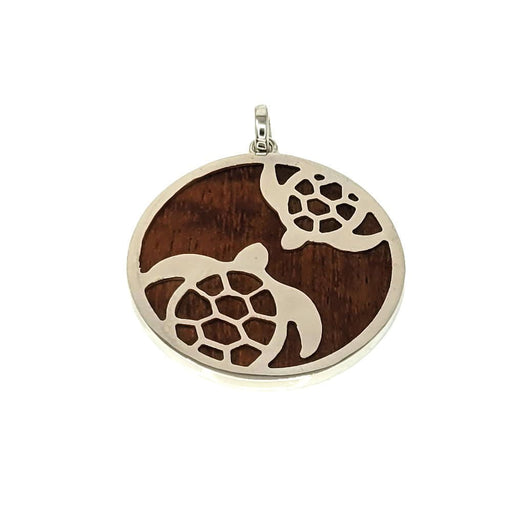 Circle Facing Honu Pendant with Koa inlay Sterling Silver - Pendant - Leilanis Attic