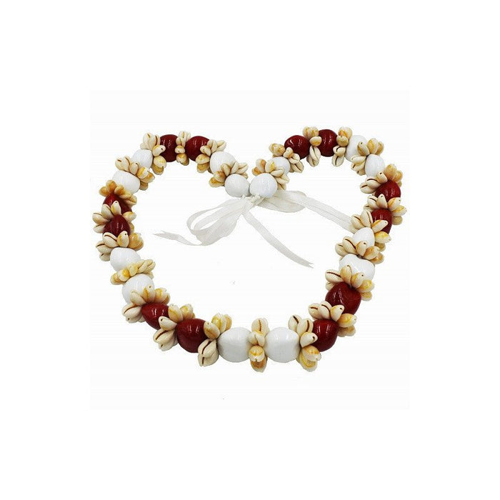 Cowrie Shell Kukui Nut Lei White/Red - Lei - Leilanis Attic