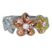 Dainty 6 - 8 - 6mm Sterling Silver Tri - Color and Rhodium Plated Three Plumeria Ring with Clear CZ - Ring - Leilanis Attic