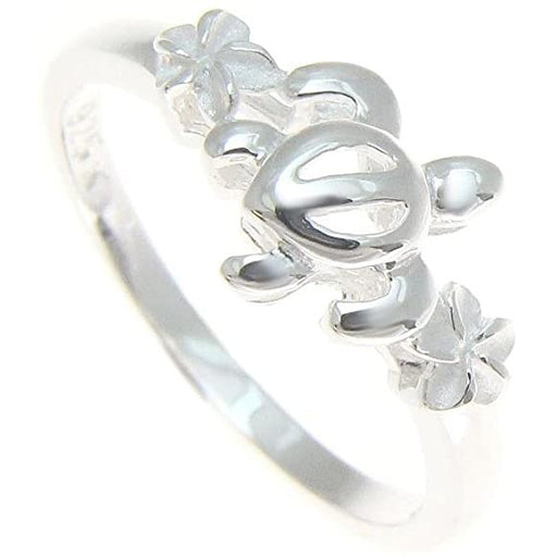 Dainty Sterling Silver 8mm Honu & Plumeria Ring - Ring - Leilanis Attic