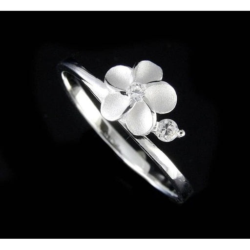 Dainty Sterling Silver Plumeria Ring with CZ - Ring - Leilanis Attic