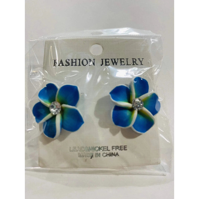 Fimo Plumeria and Crystal Stud Earrings - Jewelry - Leilanis Attic