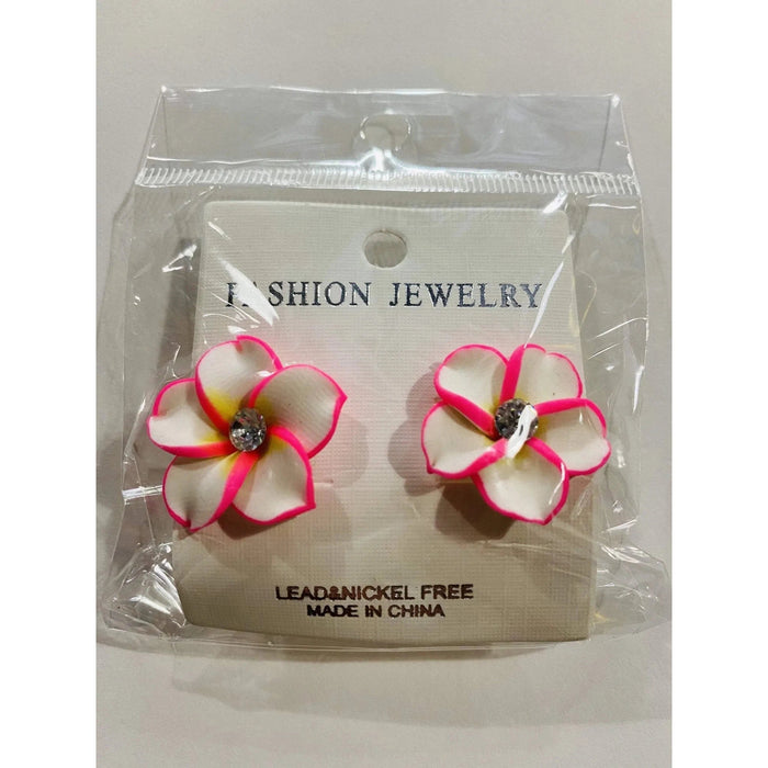 Fimo Plumeria and Crystal Stud Earrings - Jewelry - Leilanis Attic