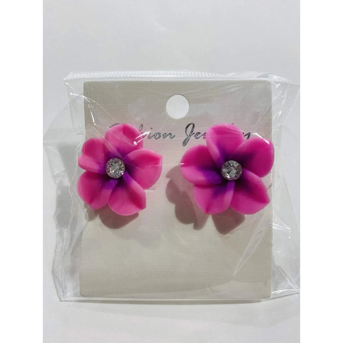 Fimo Plumeria and Crystal Stud Earrings - Jewelry - Leilanis Attic