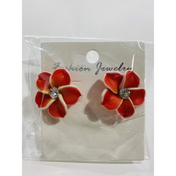 Fimo Plumeria and Crystal Stud Earrings - Jewelry - Leilanis Attic