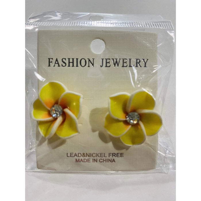 Fimo Plumeria and Crystal Stud Earrings - Jewelry - Leilanis Attic