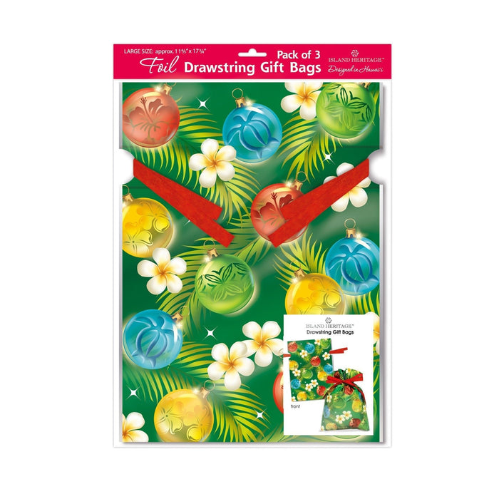 Foil Drawstring Gift Bag 3 - PK Large, Ornaments of the Islands - Gift Bag - Leilanis Attic