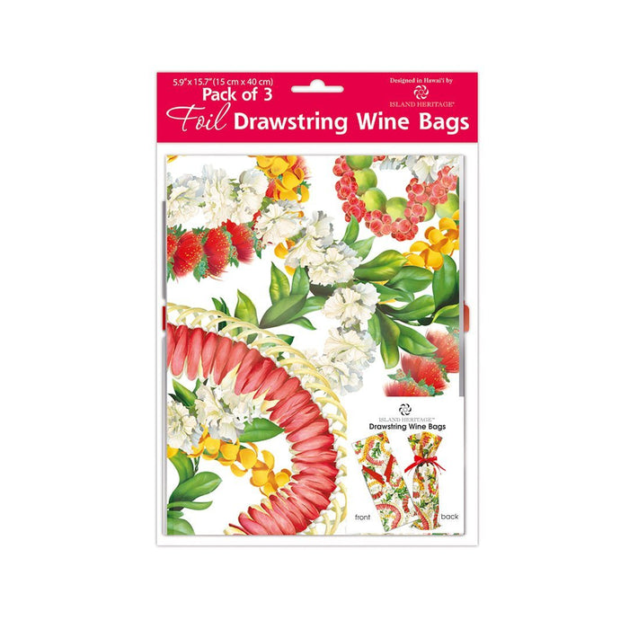 Foil Drawstring Wine Gift Bags 3 - PK, Leis of Beauty - Gift Bag - Leilanis Attic