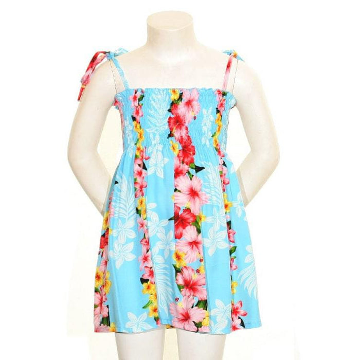 Girls Floral Panel Smock Dress - Blue - Aloha Dress - Girls - Leilanis Attic