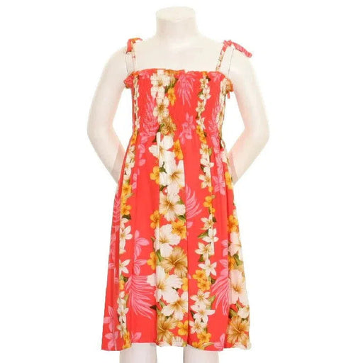 Girls Floral Panel Smock Dress - Coral (Peach) - Aloha Dress - Girls - Leilanis Attic