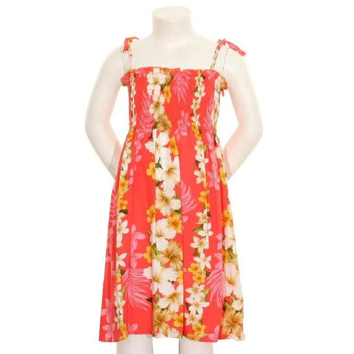 Girls Floral Panel Smock Dress - Coral (Peach) - Aloha Dress - Girls - Leilanis Attic