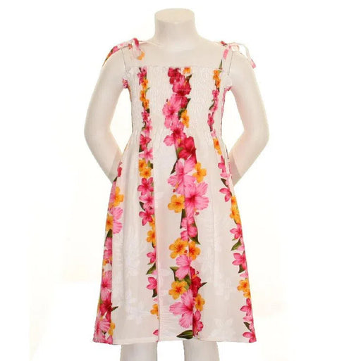 Girls Floral Panel Smock Dress - White - Aloha Dress - Girls - Leilanis Attic