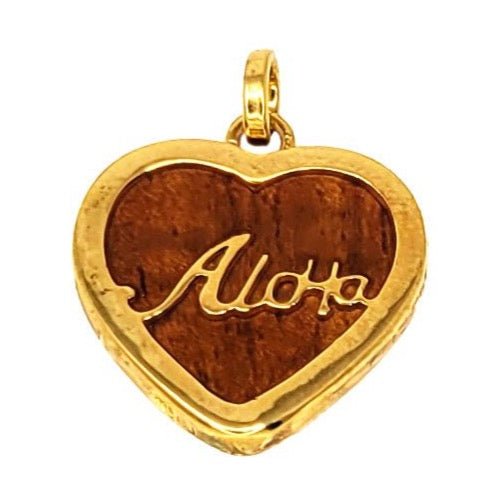 Gold Plated Aloha Heart Pendant With Hawaiian Koa Wood Inlay - Pendant - Leilanis Attic