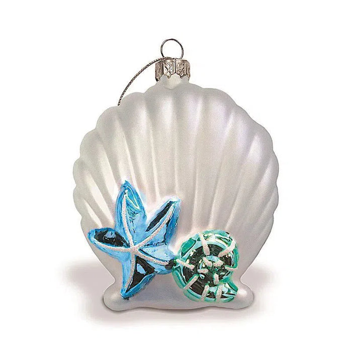 Hand Painted Collectible Glass, Seashell Elegance - Silver/Blue - Ornament - Leilanis Attic