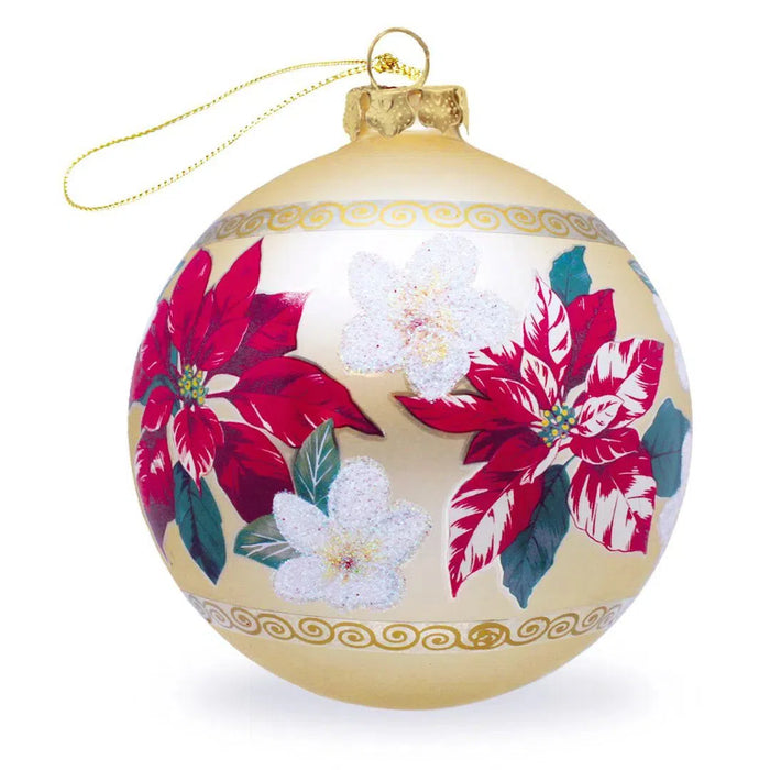 Hand Painted Glass Gold Ornament “Festive Plumeria” - Ornament - Leilanis Attic