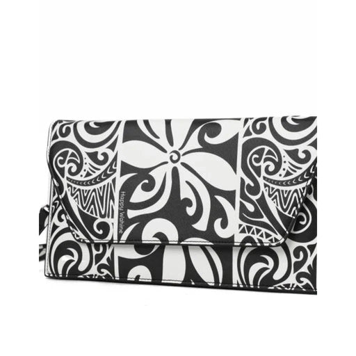 Happy Wahine Clutch, Tapa Tiare Black - Wallet - Leilanis Attic