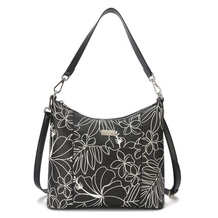 Happy Wahine Hobo Bag Sara, Hibiscus Lines Black - Purse - Leilanis Attic