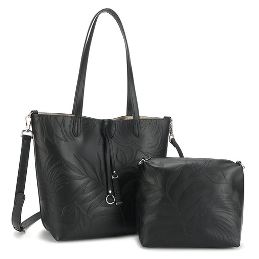 Happy Wahine Reversible Small Nancy Tote, Lehua Embossed Black - Purse - Leilanis Attic