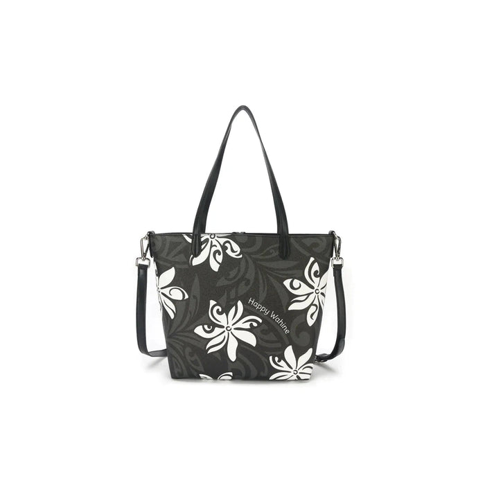 Happy Wahine Reversible Tote Nancy Small Tiare Infinity Black - Purse - Leilanis Attic