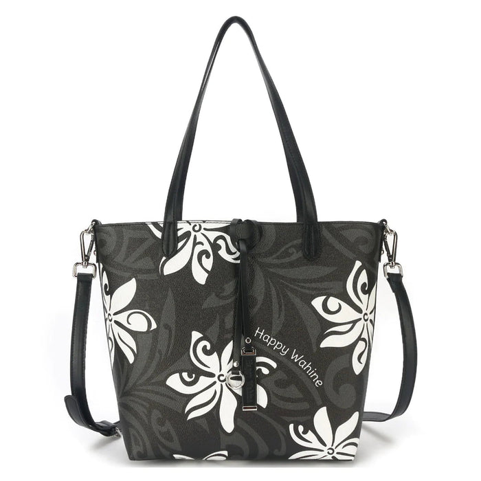 Happy Wahine Reversible Tote Nancy Small Tiare Infinity Black - Purse - Leilanis Attic