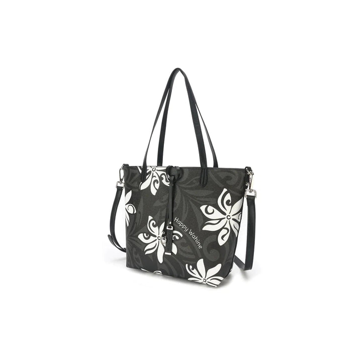 Happy Wahine Reversible Tote Nancy Small Tiare Infinity Black - Purse - Leilanis Attic