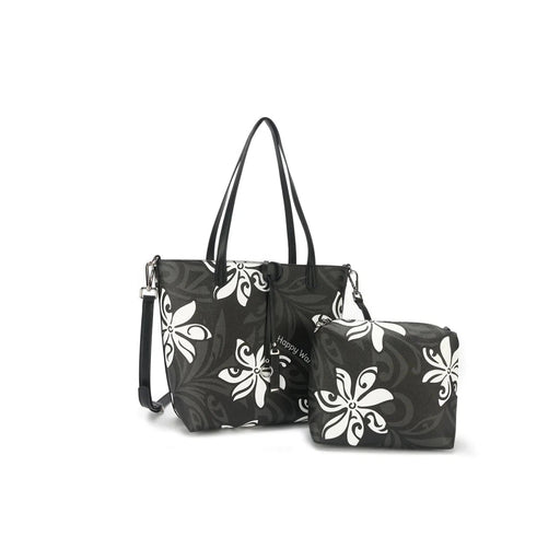 Happy Wahine Reversible Tote Nancy Small Tiare Infinity Black - Purse - Leilanis Attic