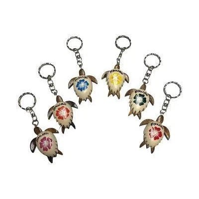 Hawaii Hibiscus Shell Wooden Honu Key Chains - Keychain - Leilanis Attic