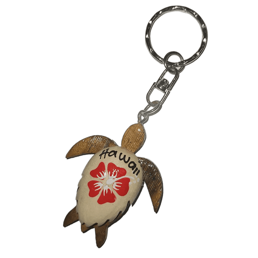 Hawaii Hibiscus Shell Wooden Honu Key Chains - Keychain - Leilanis Attic