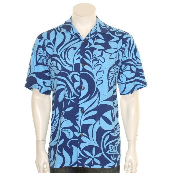 Hilo Hattie Mens “Tiare Swirl” Aloha Shirt Navy - Teal - Aloha Shirt - Mens - Leilanis Attic