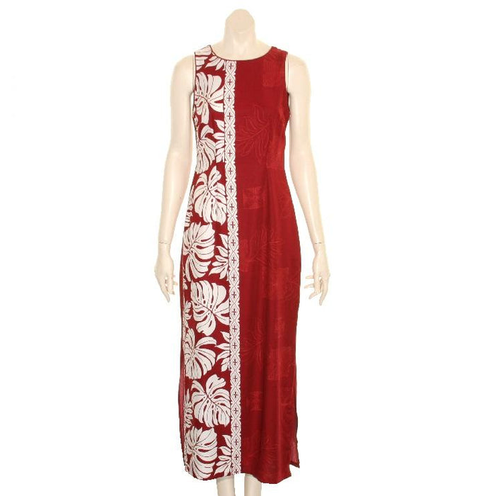 Hilo Hattie "Prince Kuhio" Long Dress, Burgundy/White - Aloha Dress - Leilanis Attic