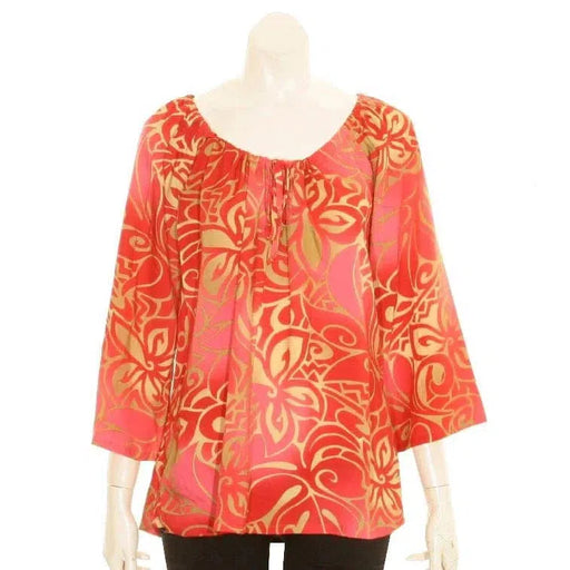 Hilo Hattie "Tribal Tiare" 3/4 Sleeve Peasant Blouses - Blouse - Leilanis Attic