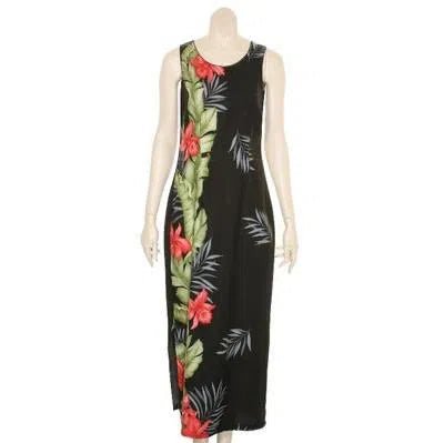 Hilo Hattie Womens “Dobby Orchid” Panel Long Dress (Black) - Aloha Dress - Leilanis Attic